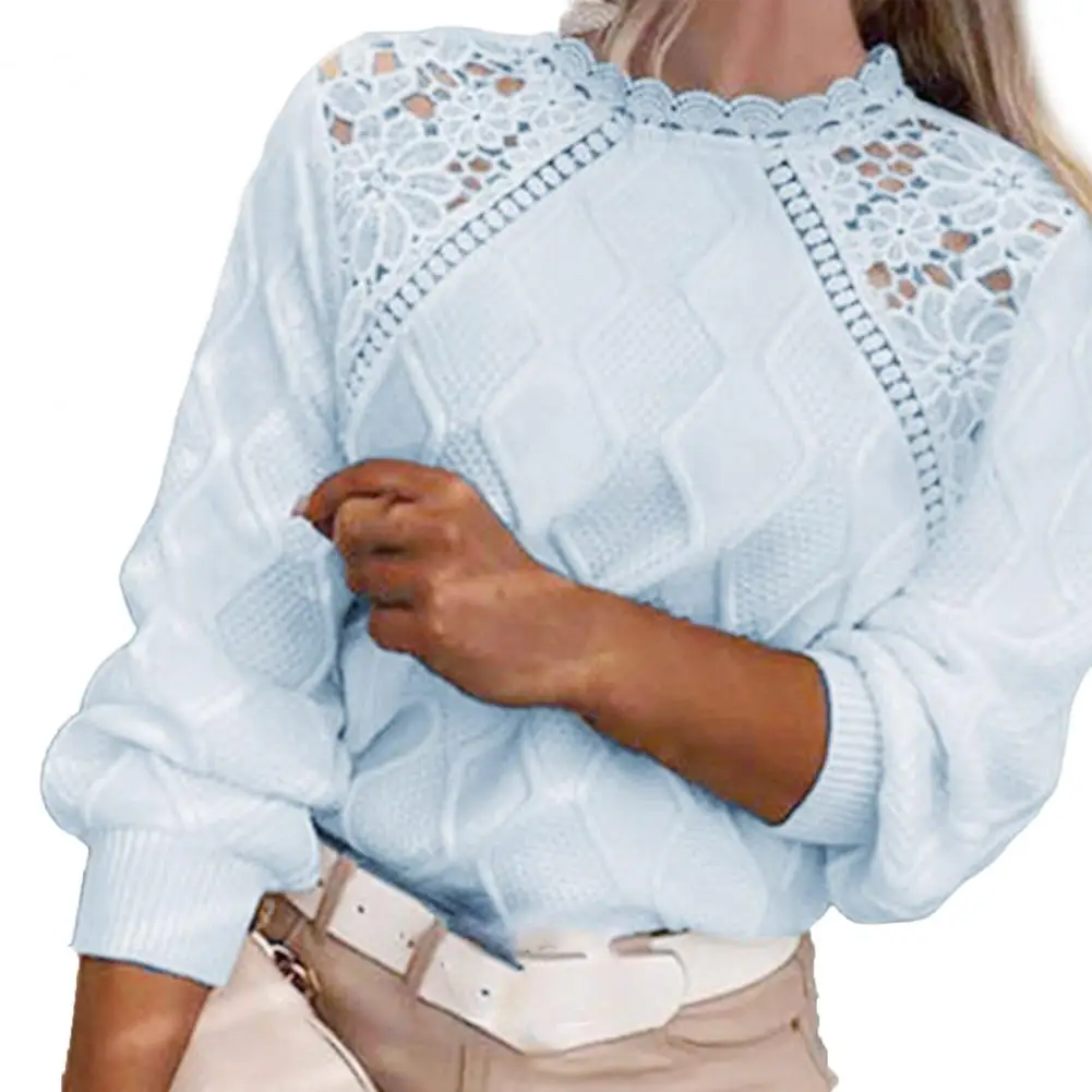 

Chic Rhombus Texture Thickened Women Knitwear Fall Winter Elegant Lace Embroidered Flower Hollow Knitting Sweater