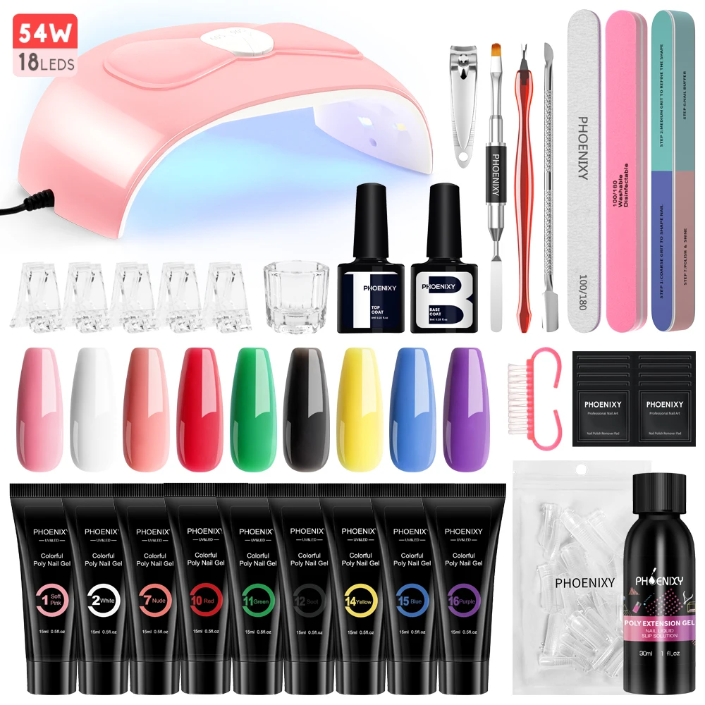 

Poly Nail Gel Set with UV LED Lamp Quick Building UV Gel Varnish Finger Extension Gel Semi Permanent Nail Extension Gel Tool Kit