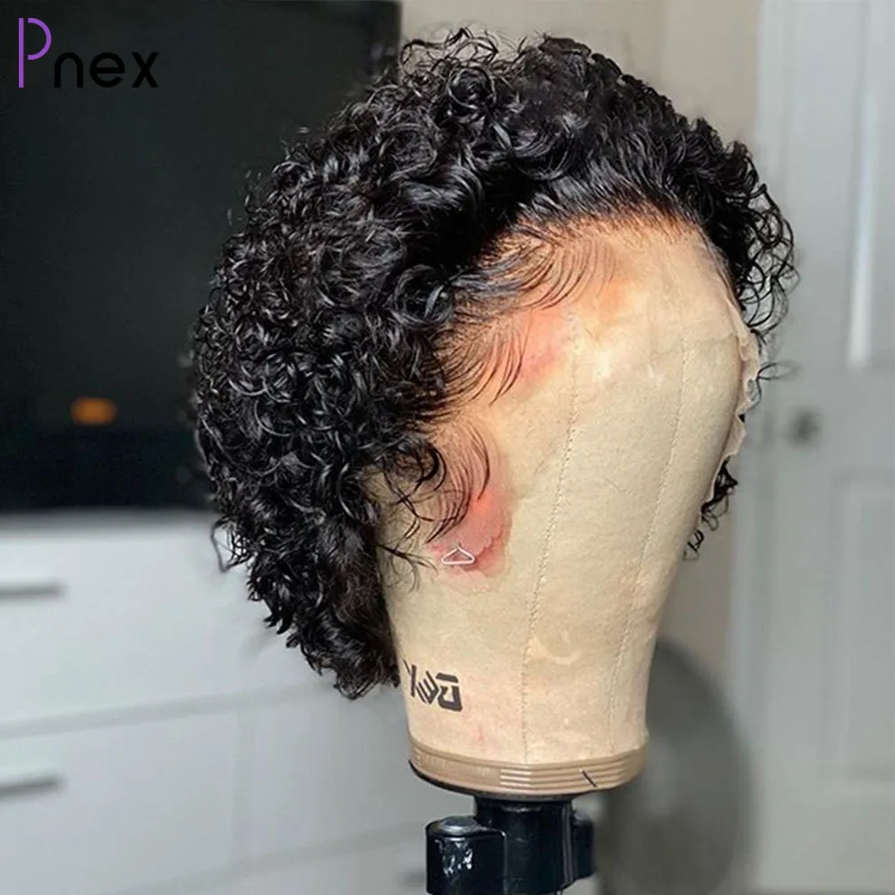 

Short Pixie Cut Human Hair Wig Brazilian Curly Bob Frontal Wigs Preplucked Natural Hairline 13x4 Transparent Lace Front Wigs 8"