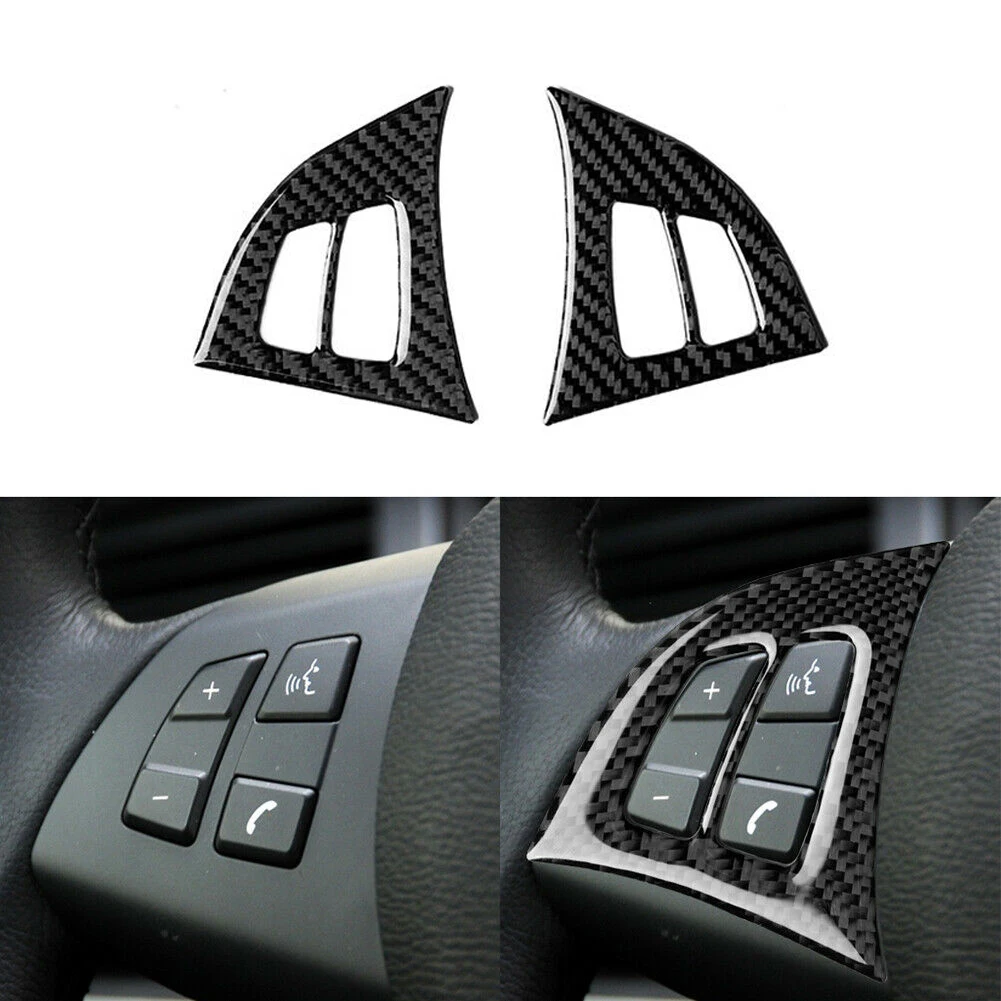 

2pcs Carbon Fiber Steering Wheel Button Frame Cover Trim For BMW X5 E70 2008-2013 Equippment High Quality ABS Interior Parts