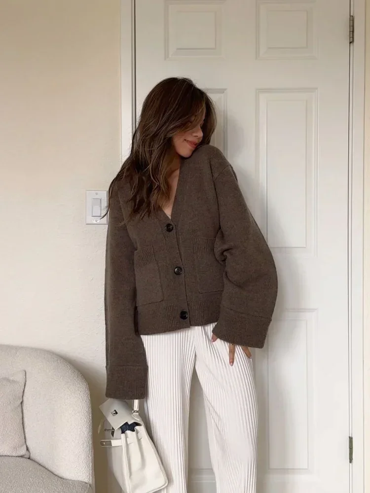 Женский однотонный кардиган с V-образным вырезом цвет в ассортименте