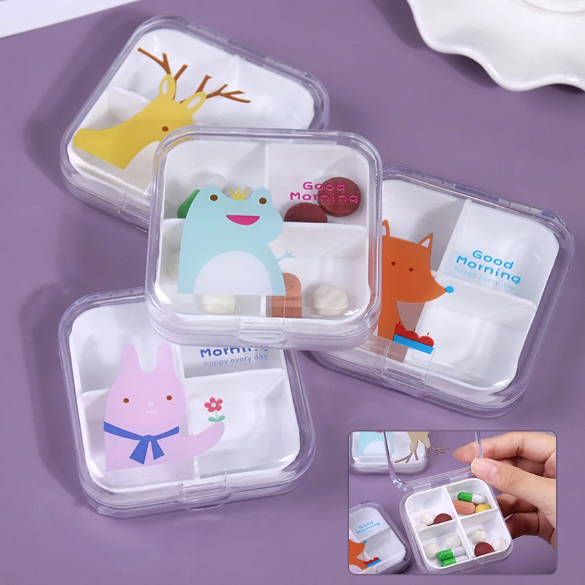 

1 PCS Pill Case For Tablets 4 Gird Medicine Pill's Organizer Drug Capsule Plastic Storage Box Divider Weekly Travel Pill Cutter