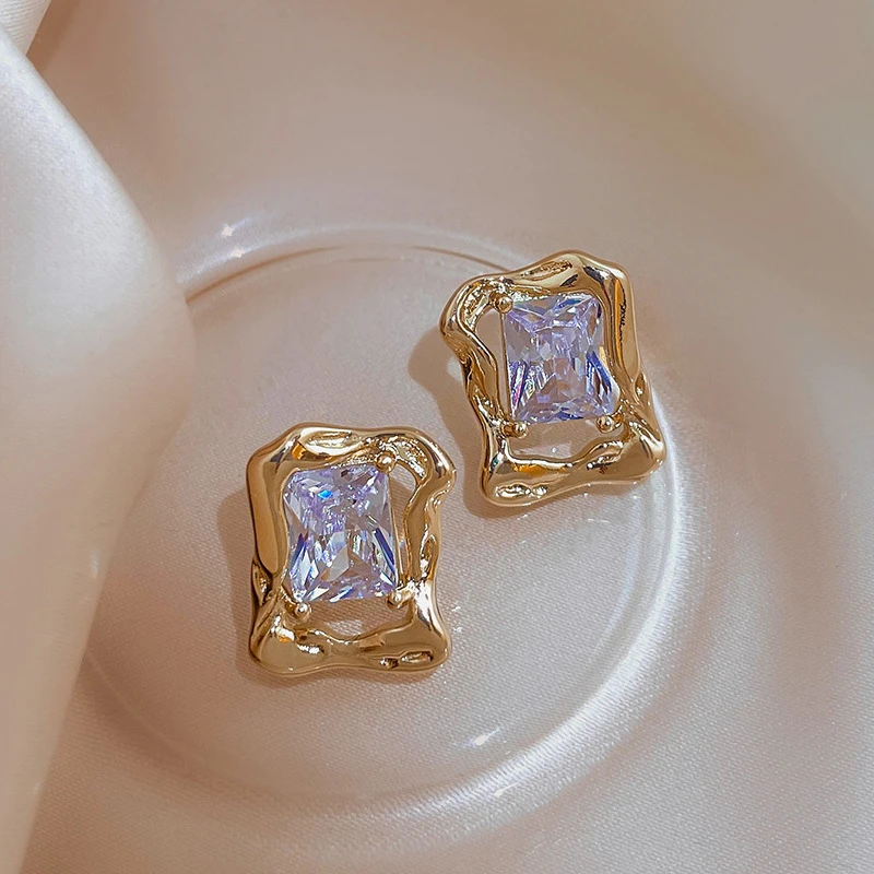 Квадратные серьги-клипсы с кристаллами циркония | AliExpress