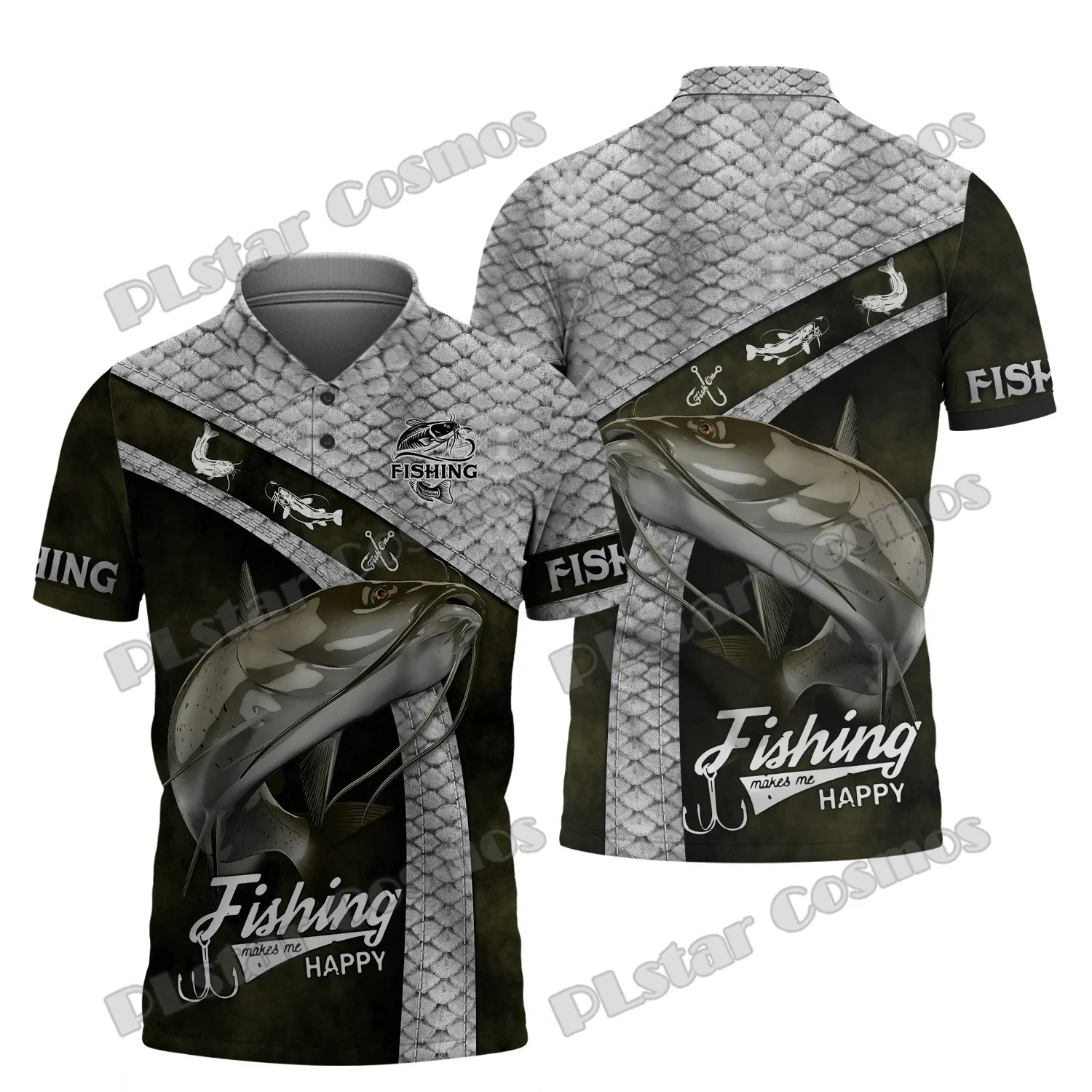 Фото PLstar Cosmos Bass/Crappie/Marlin Fishing Pattern Модные мужские рубашки поло с 3D принтом Летняя повседневная рубашка с короткими рукавами PLP21 №3