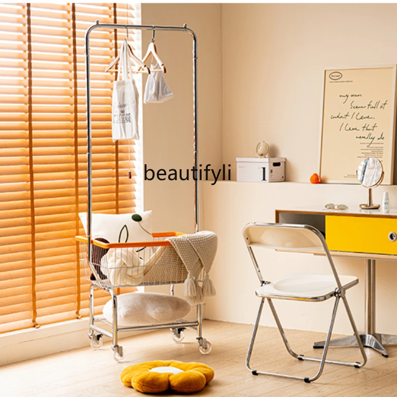 

Yj Скандинавская вешалка средней древности для пальто, простая передвижная вешалка, креативная полая корзина для хранения