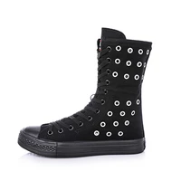women fashion sports short boots canvas solid color round toe lace up rivets breathing holes street outdoor casual shoes kc221