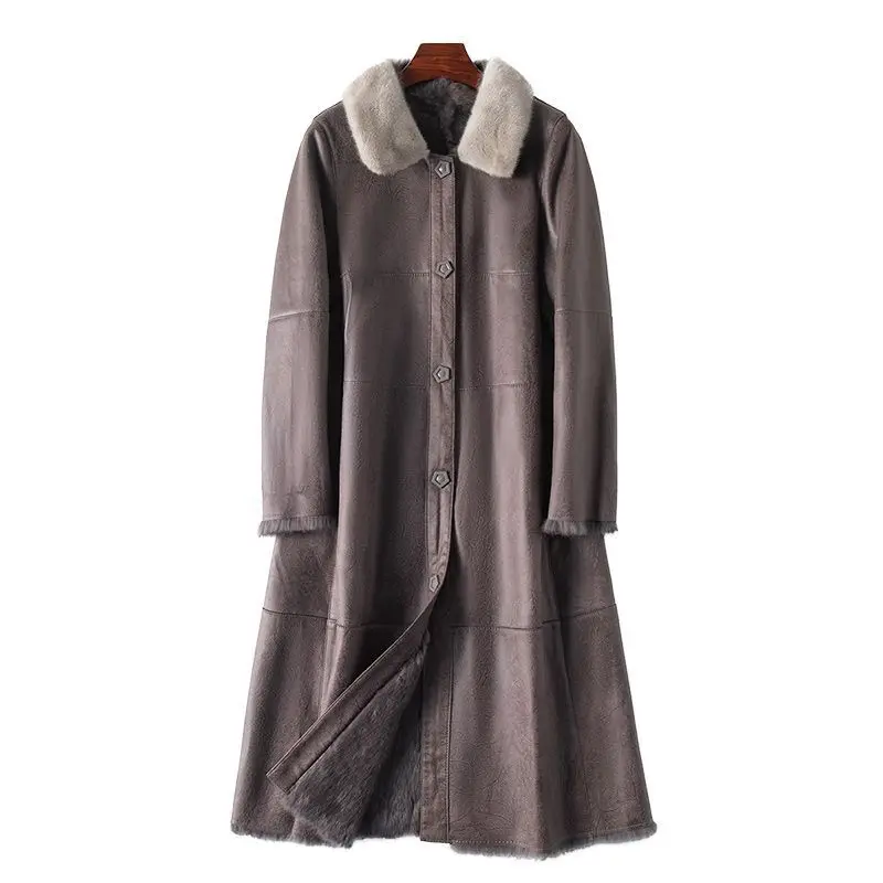 

Женское зимнее пальто из меха норки, длинное зимнее пальто с меховым воротником и вставками из испанского кроличьего меха, 2023