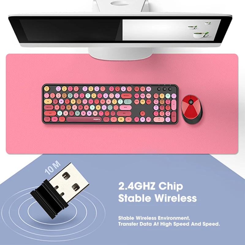 Cute Round 104 Key Caps Keyboards and Mouses Set Combo 2.4 GHz Wireless Keyboard Mouse Office Desktop Keypads for Computer | Компьютеры и