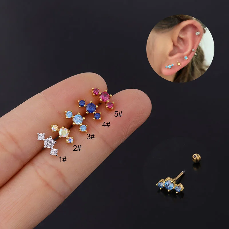 

2021 New 1PC 20G Rainbow Cz Cartilage Earring for Women Fashion Stainless Steel Tiny Helix Tragus Stud Conch Piercing Jewelry