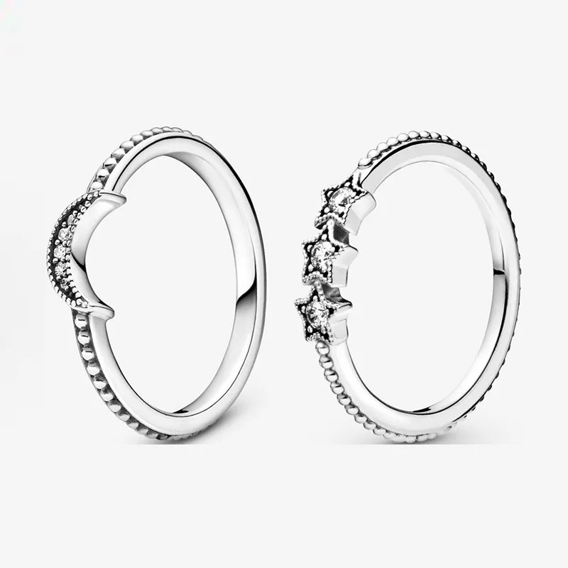 

2021 New 925 Sterling Silver Shining Moon And Star Pan Ring Is Suitable For Women's Gift Wedding Diy Jewelry