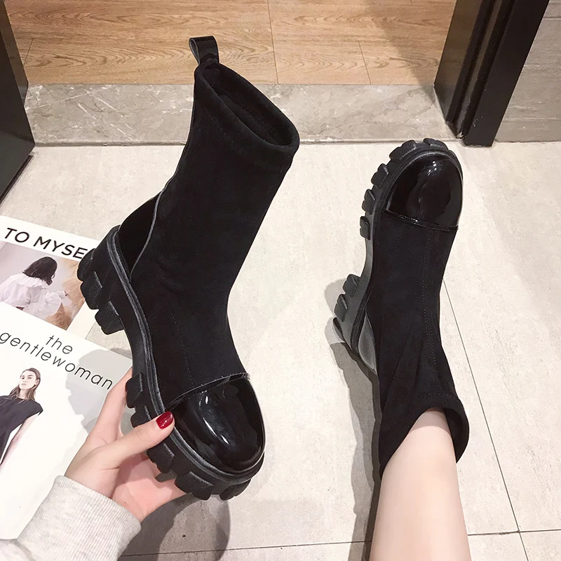 

Женские черные ботинки-носки, новинка 2022, панк-готическая обувь, ботильоны, обувь на платформе, женские белые ботинки-носки