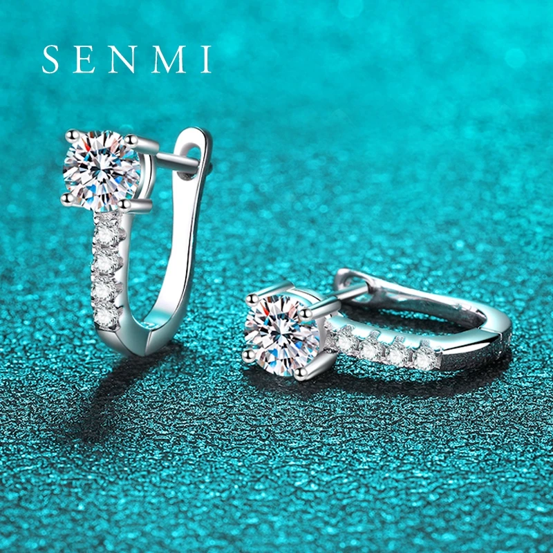 

SENMI Wholesale 0.5ct Moissanite Hoop Earrings for Women Sparkling Wedding Jewelry Gift White Gold Plated 925 Sterling Silver