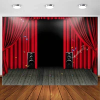 Concert Stage Karaoke Photography Backdrop Red Curtain Acoustics Wood Floor Picture Birthday Party Photo Video Studio Background