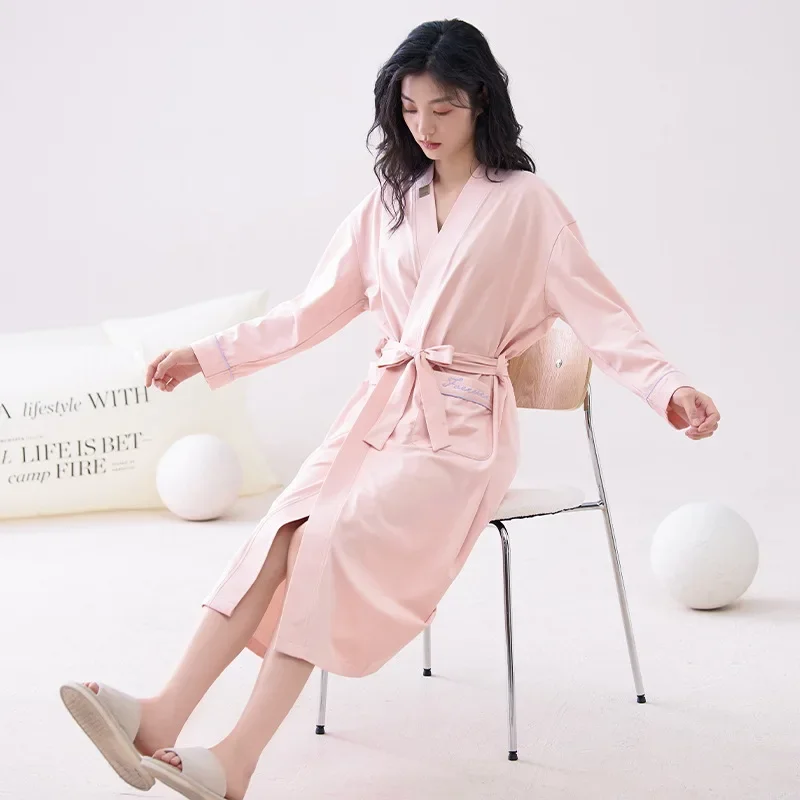 Новинка 2024 весенне-осенний женский халат из чистого хлопка высококачественный