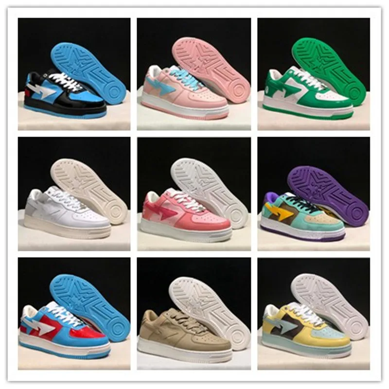 

2023 Casual Shoes Bathing Apes Low Comics yellow red blue black green patent leather royal Bordeaux grey Brown Mint Teal Suede O
