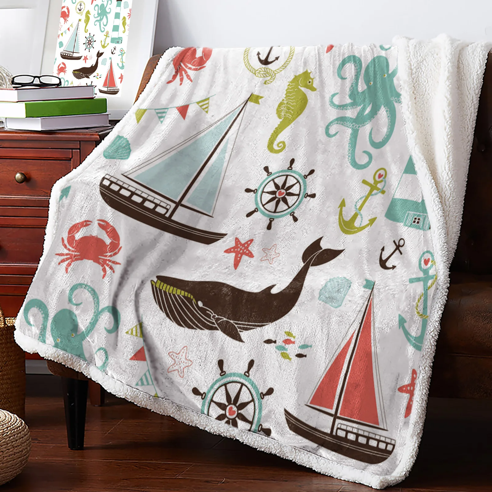 

Octopus Whale Creature Printed Fleece Blanket for Beds Sherpa Throw Blanket Adults Kids for Sofa Bed Cover Soft Throw Blanket