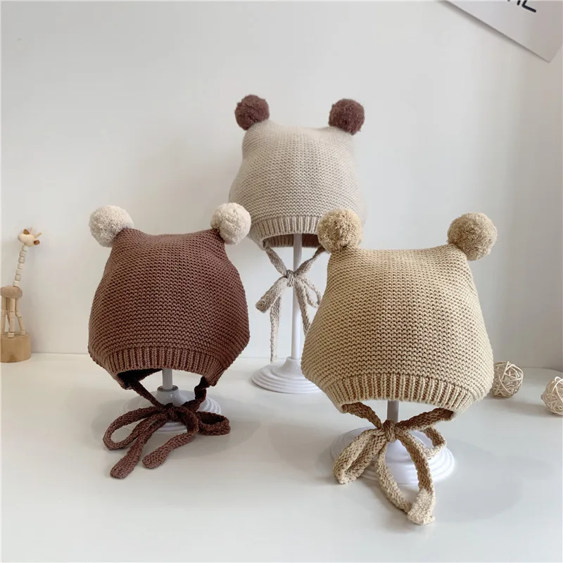 

12-24M Baby Autumn And Winter Cute Wool Pullover Hat Warm Knitted Baby Hat Comfortable Soft Ear Protection Cap
