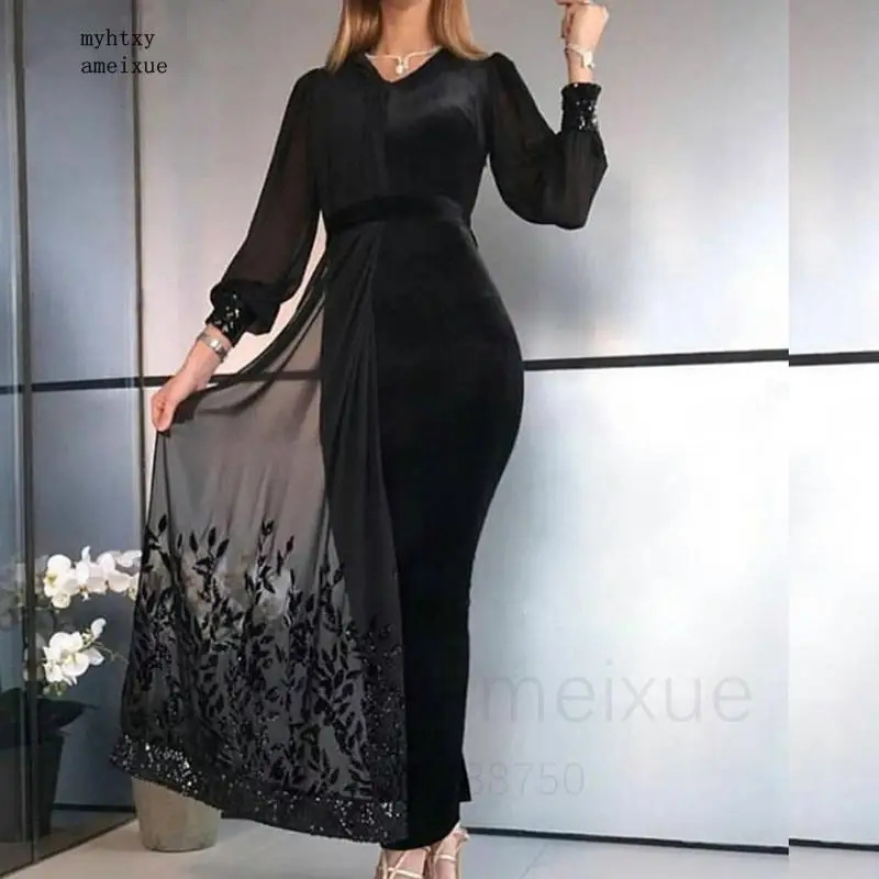 

Long Sleeve Evening Dresses 2022 Sexy Black Gown Lace Beaded Abiye Abendkleider Dubai Dress Cheap Mother Of The Bride Dresses