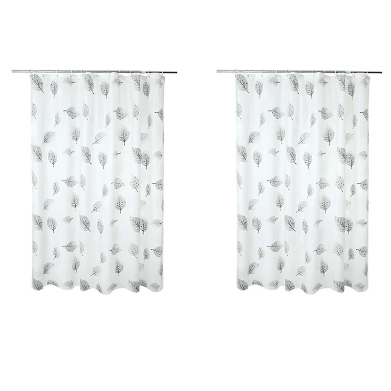 

2X Shower Curtain White Black Leaf Waterproof Mildewproof Translucent Thicker PEVA Curtain For Bathroom Shower Room