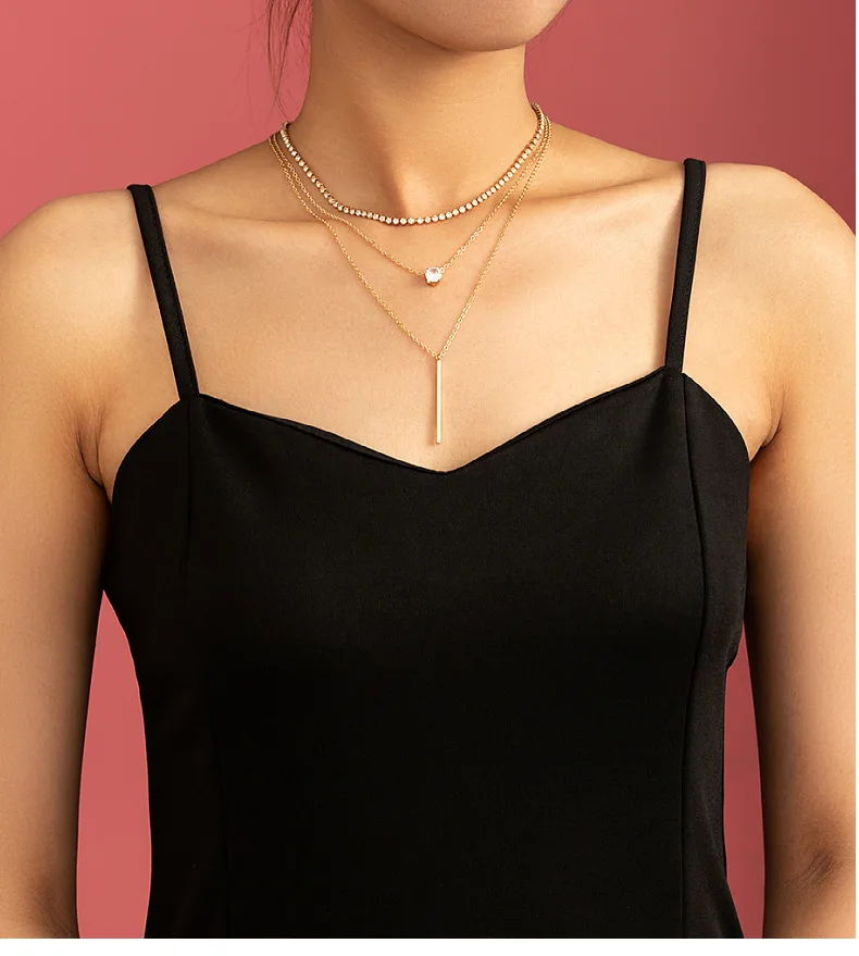 

Simple Special-Interest Design Zircon Pendant Temperament Adult Lady Like Woman Necklace Retro Multi-Layer Ornament