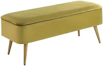 

& Cast Upholstered Velvet Storage Bench 44"W x 16"D x 18"H Rose,Golden Powder Coating Legs Set of 1