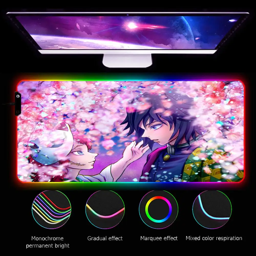 

Милый RGB коврик для мыши Giyuu Tomioka Bandai, большой размер XXL 900x40, 0 скоростей, компьютерная клавиатура, Светодиодный настольный коврик, игровые акс...