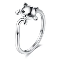 cute cat silver ring opening
