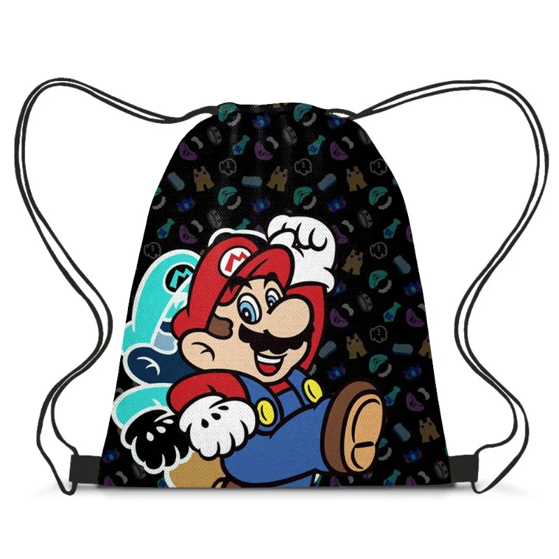

Super Mario Bros Polyester Drawstring Bag Cute Cartoon Game Print Storage Bag Student Sports and Fitness Backpack Kids Gift
