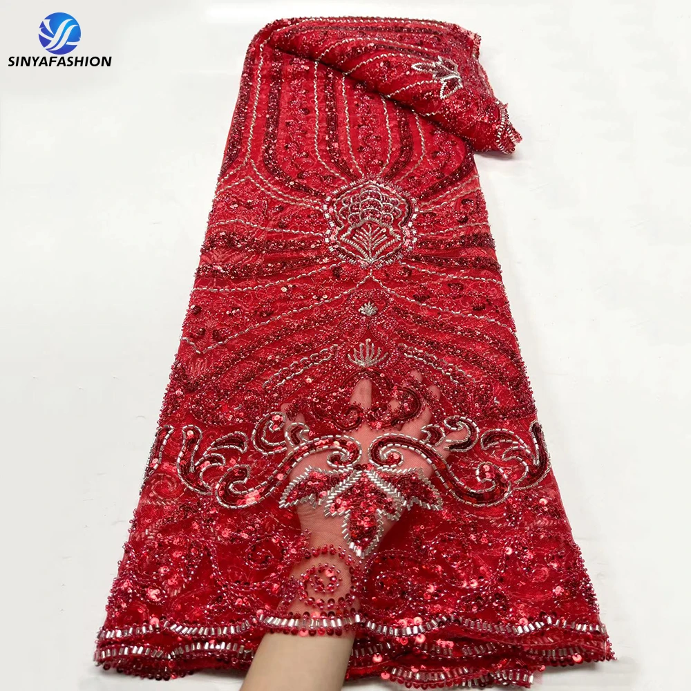 

Sinya Colorful Luxury Beaded Lace Fabrics For Women Sequins Brocade Lace Luxury Bridal Lace African Fabrics Wedding Dress