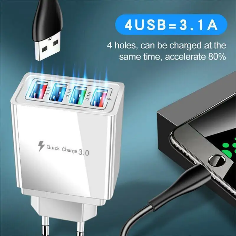 Сетевое зарядное устройство с 4 USB-портами и вилкой Стандарта ЕС