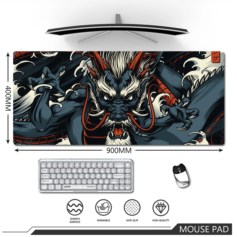 

Gaming Mousepad Laptop Gamer Desk Mat Japanese Dragon Style Carpet Art Gamer Mat Mouse Pad Large PC Cabinet Table Carpet 90x40cm