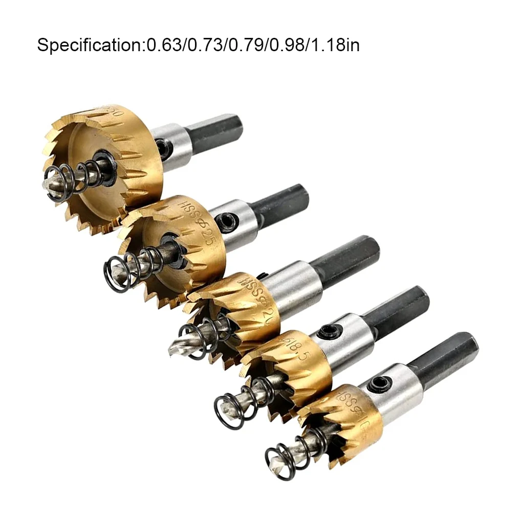 

5pcs Hole Opener Drill Bits Set Woodworking HSS 16mm/18.5mm/20mm/25mm/30mm Hand Tools Wood Stainless Steel Silver Gray