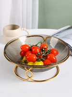 creative striped glass fruit plate metal rack coffee table sundries storage tray transparent candy grain plate home decoration