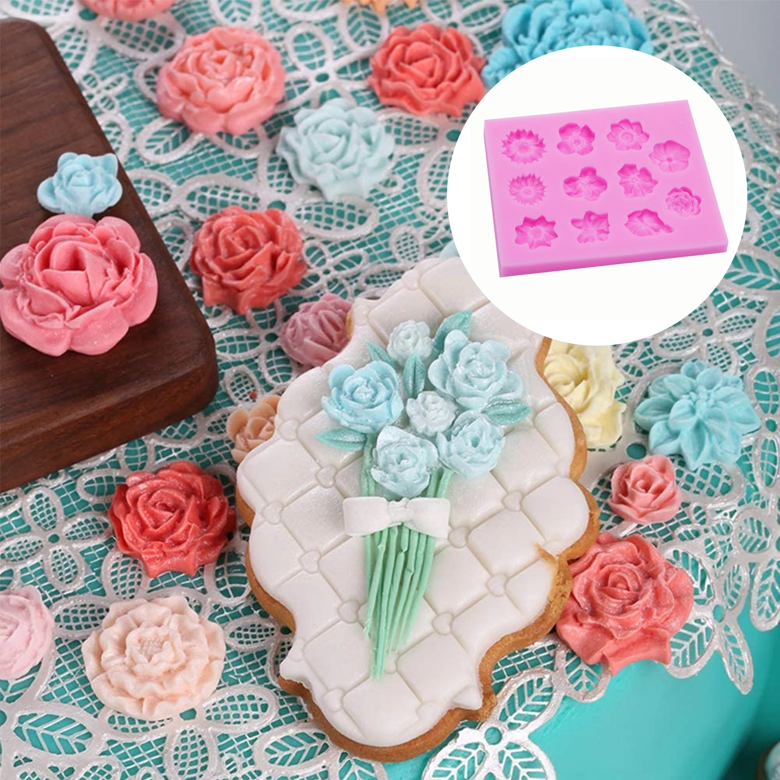 

Rose Daisy Flower Fondant DIY Cake Mold Silicone Liquid Silicone Mold Soft Pottery Handmade Soap Mold Kitchen Baking Tools