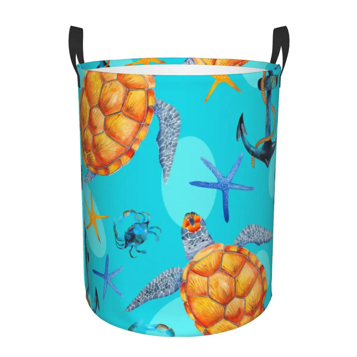 

Foldable Laundry Basket for Dirty Clothes Sea Turtle Ocean Starfish Vintage Anchor Storage Hamper Kids Baby Home Organizer