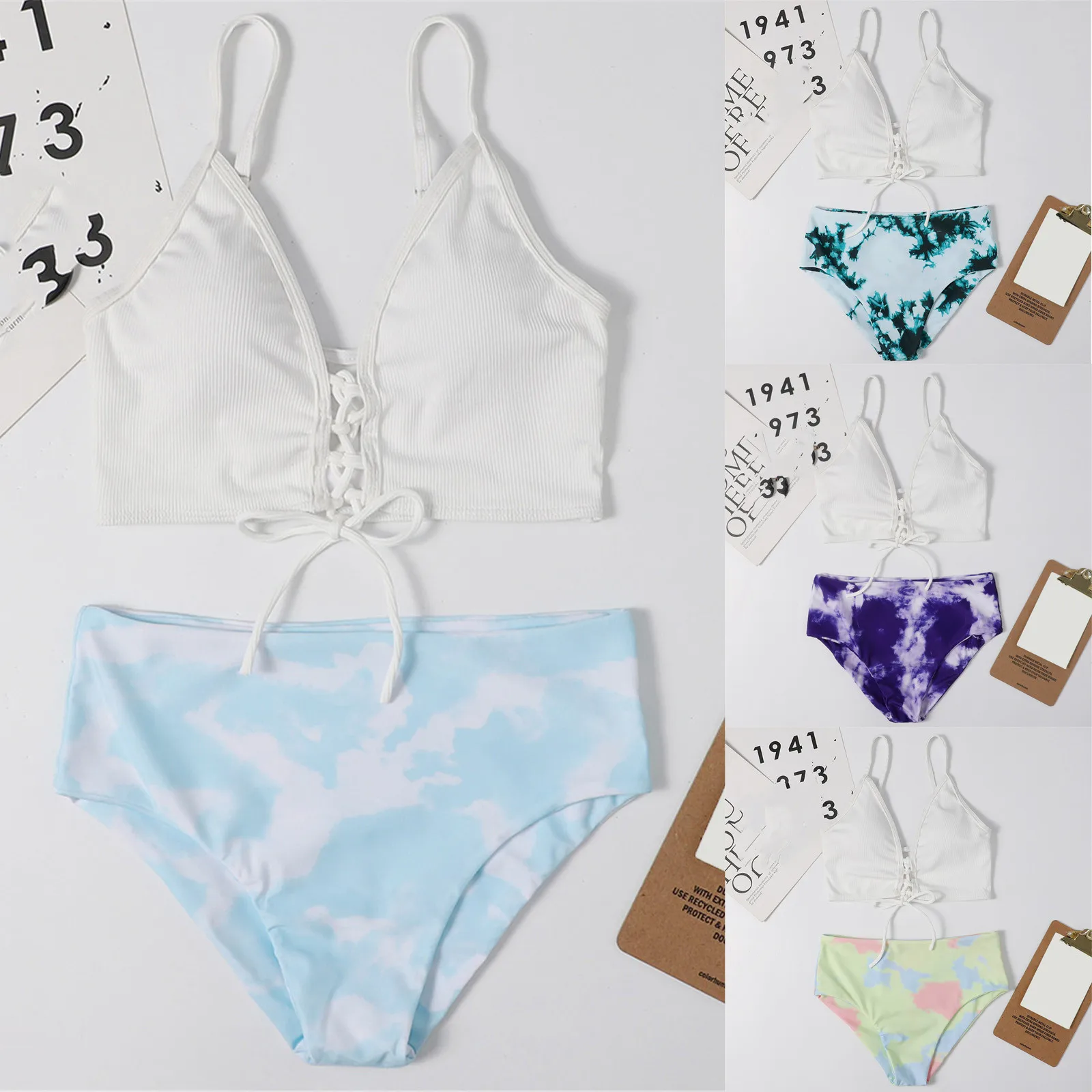 

Бикини с высокой талией, женский купальник с эффектом пуш-ап, купальники в полоску с двумя вырезами, комплект танкини