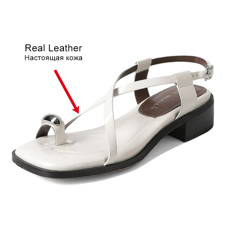 JOZHAMTA новые женские сандалии из натуральной кожи на низком каблуке Летняя женская