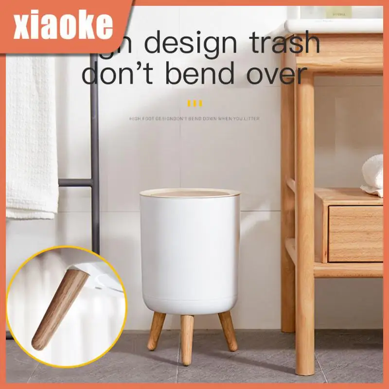 

Recycling Wood Grain Trash Can For Kitchen Bathroom Bedroom Garbage Container Desktop Cover Dustbin Nordic Style Round Trash Bin