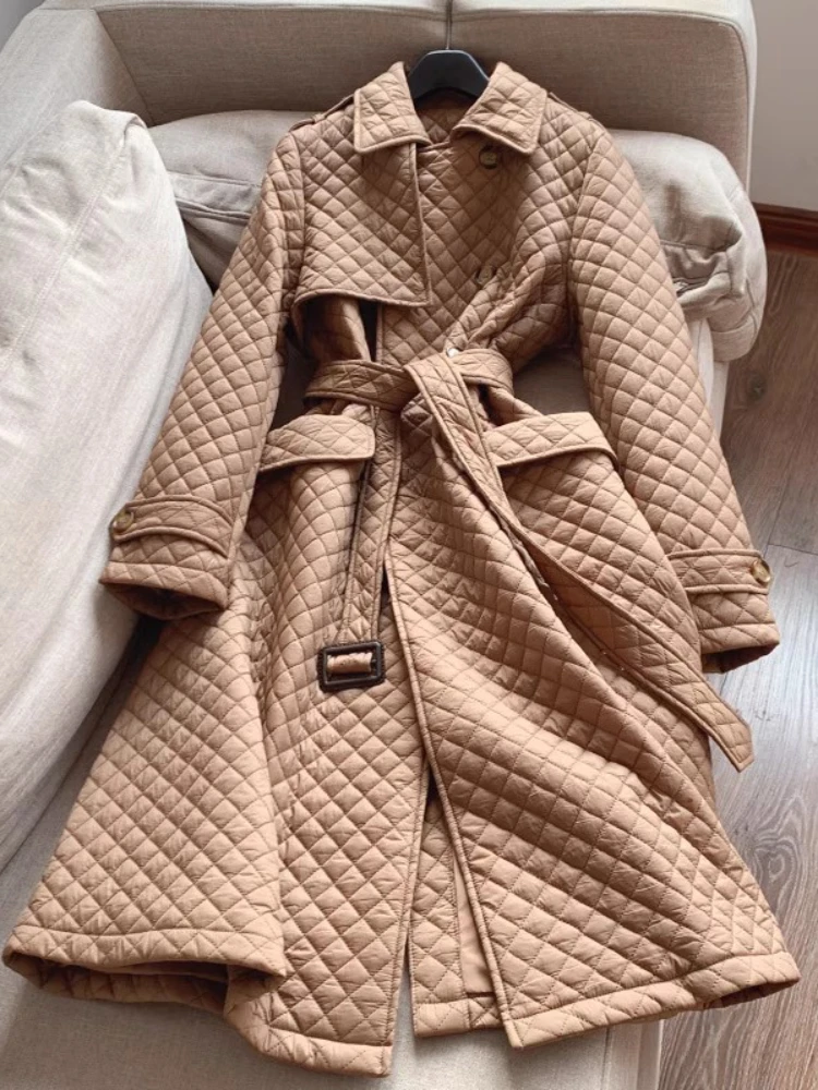 

Женская зимняя стеганая куртка с подкладкой, новинка 2023, тонкая облегающая и длинная парка с маленькой талией, офисное женское стеганое хлопковое пальто