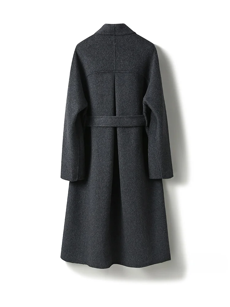 0% кашемир ~ двусторонний дафлкот с зеленым воротником и длинным поясом