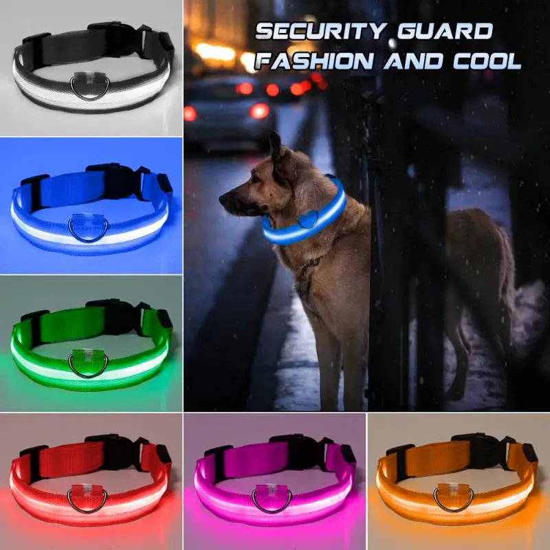 

Nylon LED Light Up Pet Collar Night Safety LED Flashing Glow In Dark Dog Cat Adjustable Collar LED Supplies Pet Products