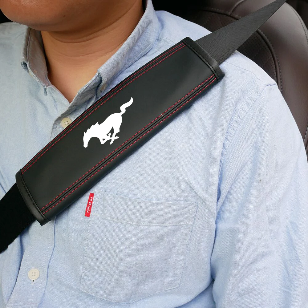 

For Ford Mustang car safety belt shoulder pad high quality leather safety belt pad ST Mustang shoulder guard accessories 1pcs