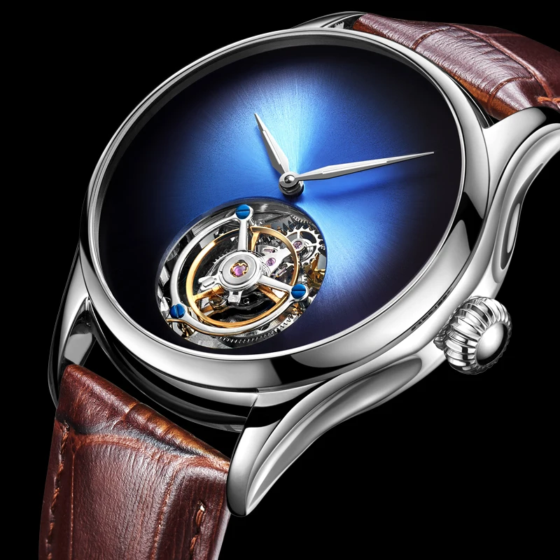 

SEAKOSS Tourbillon Watches Sapphire Crystal Dial Original Hollow Movement Mechanical Men's Wristwatches Leather Waterproof Clock