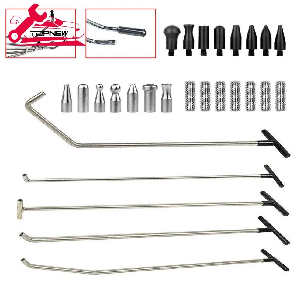 Paintless Dent Repair Tools Stainless Steel Dent Removal Rods Set with Replaceable Head Hook for Car Hail Damage Repair Kit