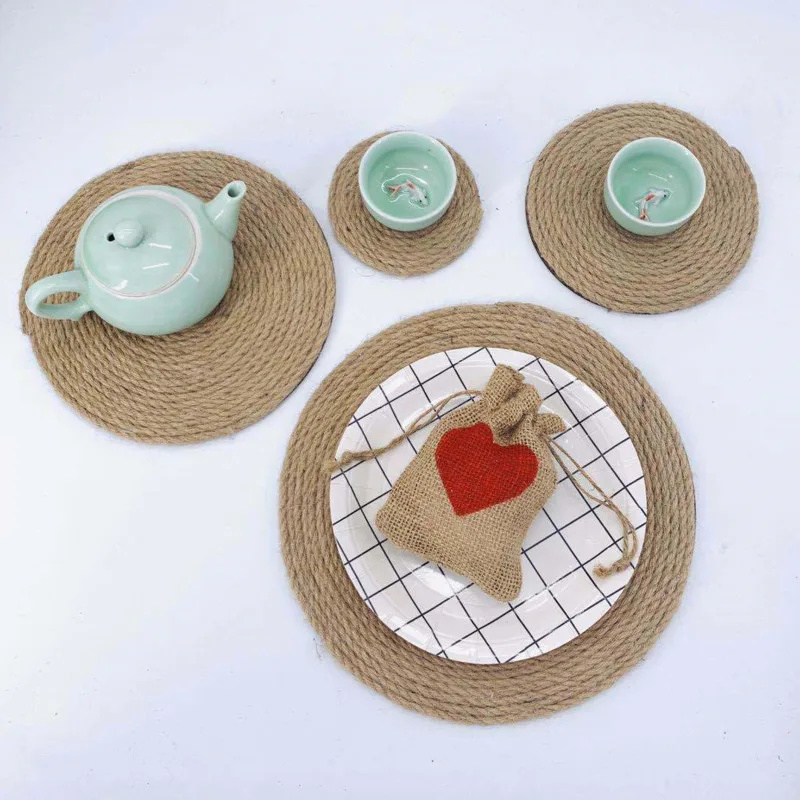 

Hand woven antique hemp rope disc wall decoration Children's hand DIY accessories Pastoral dinner plate pad Tea set pad