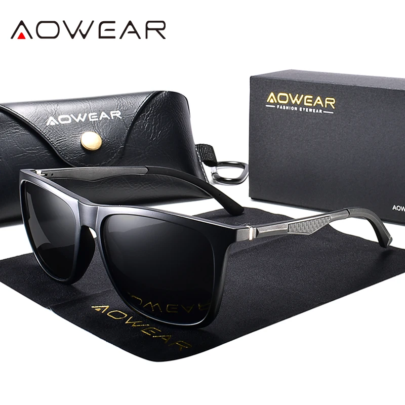 Фото AOWEAR ретро поляризационные солнцезащитные очки для мужчин и женщин квадратные солнцезащитные очки UV400 для вождения Gafas De Sol №1