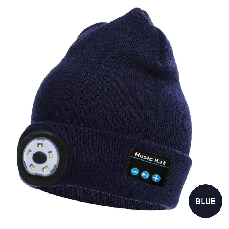 New Winter Beanie Hat Unisex Beanie Soft Black Knitted Hat Wireless Bluetooth 5.0 Smart Cap Headphone Headset with LED Light