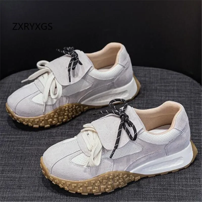 ZXRYXGS женские кроссовки из коровьей замши заклинающего цвета Ieisure 2024 дышащая