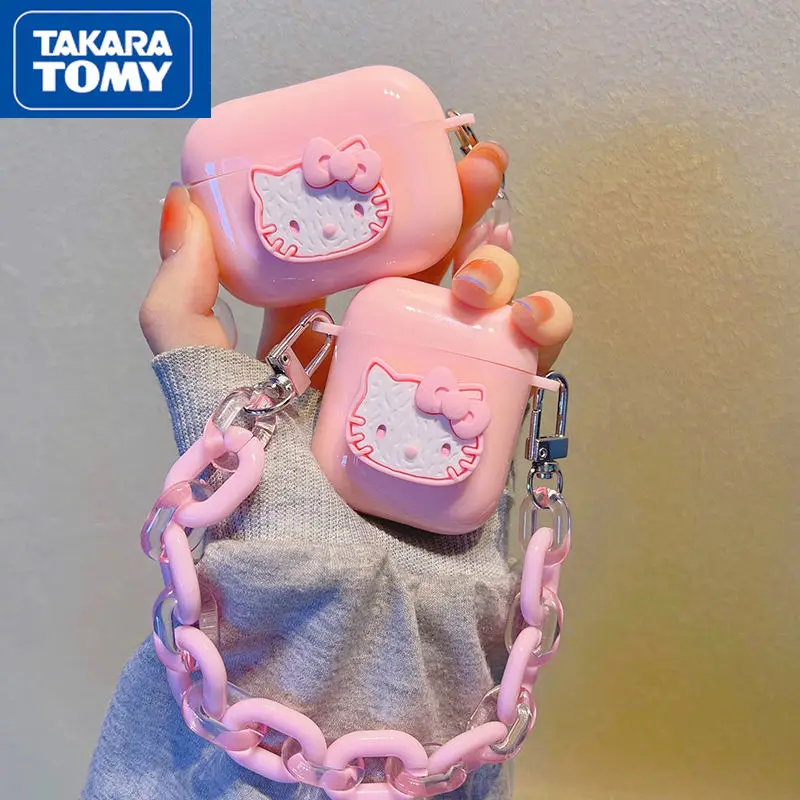 

TAKARA TOMY 2022 Pink Hello Kitty Chain Cute Wireless Earphone Cover for AirPods 1 2 3 Pro Kawaii Bluetooth Earphone Cover