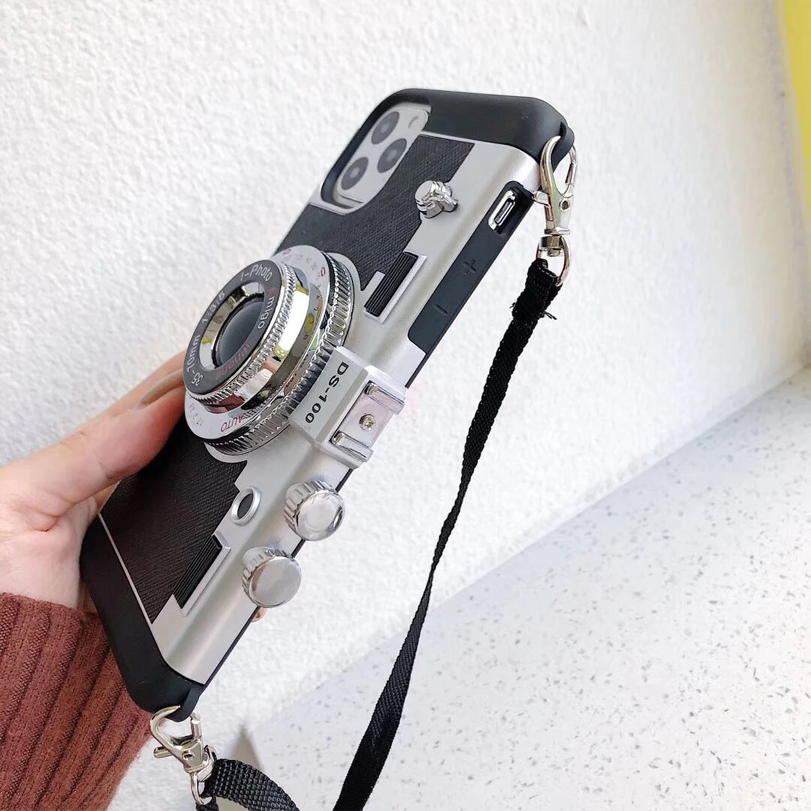 Retro Camera Phone Case for iPhone 14 Pro Max Plus 5G Soft TPU Case with Lanyard Shockproof Phone Case Protection Cover